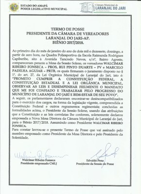 Termo de Posse do Vereador Walcimar Fonseca como Presidente da CMLJ.jpg